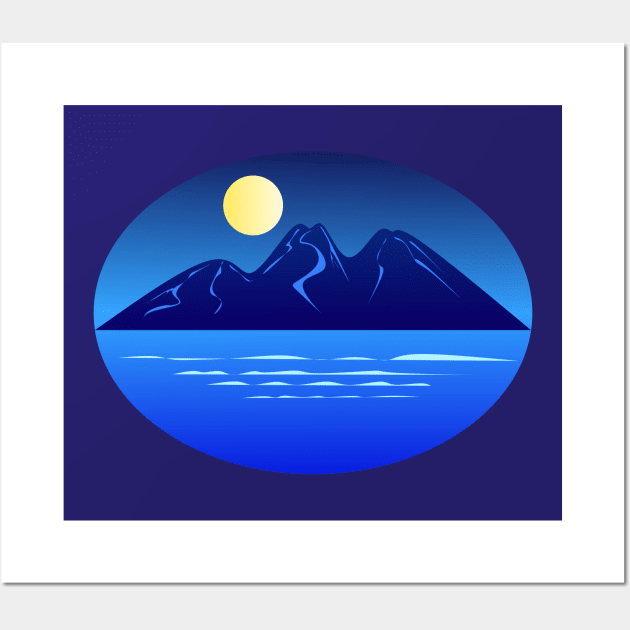 Dark blue mountain at night Wall Art by Introvert Home 